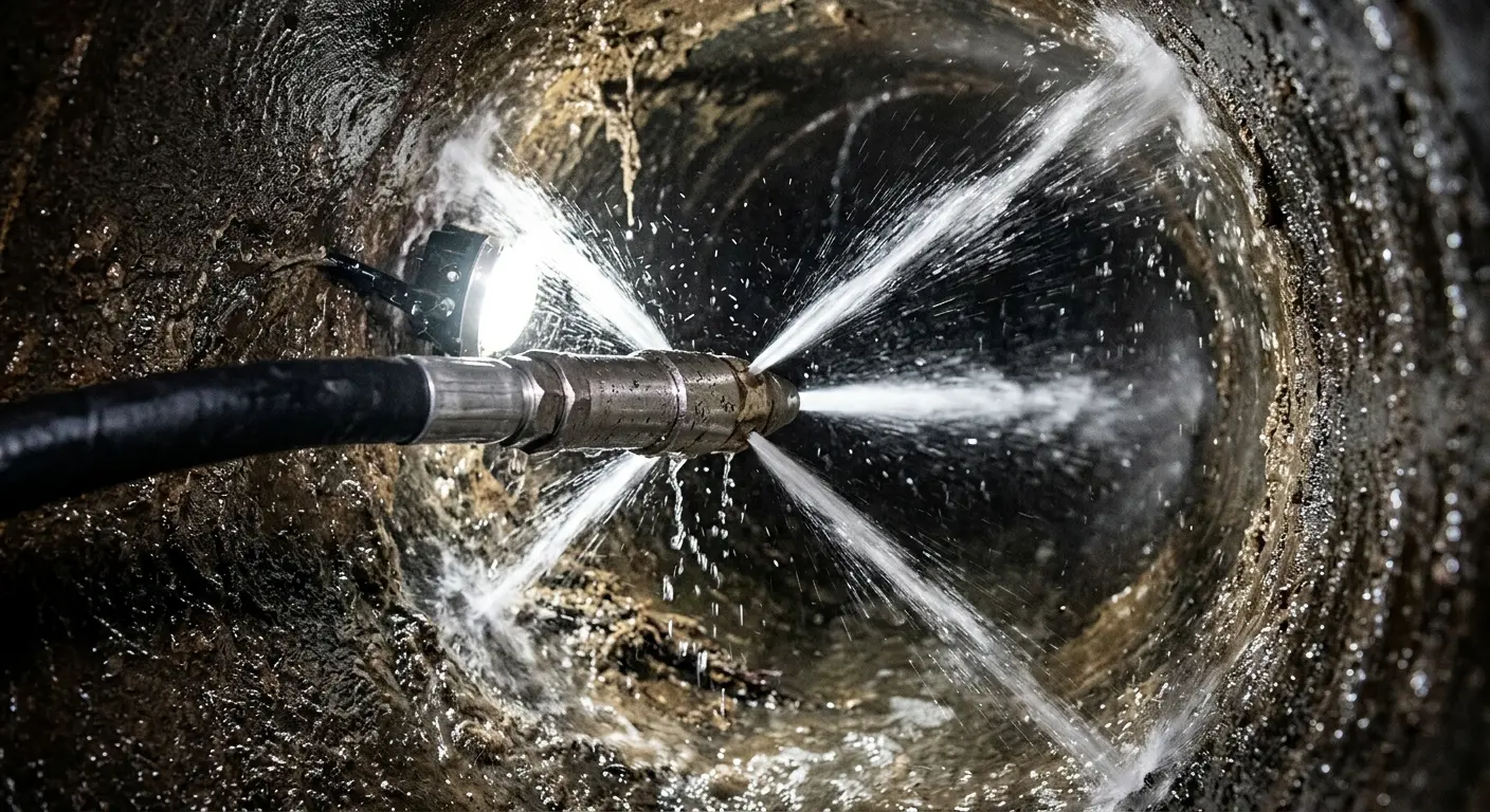 High-pressure hydro jetting nozzle cleaning sewer pipe for Emergency Drain Service in Upper Sandusky
